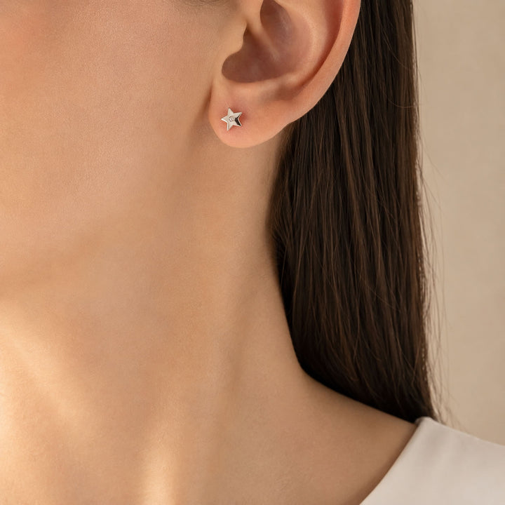 Sterling Silver Diamond Star Stud Earrings