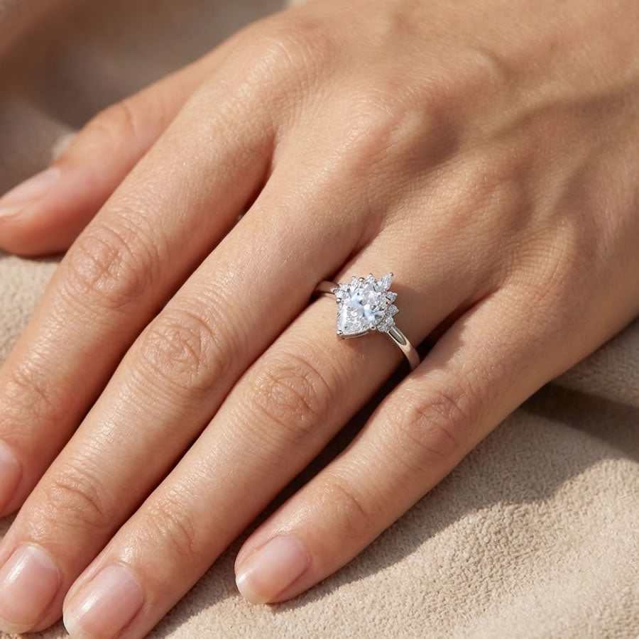 Sterling Silver Teardrop Cluster Ring