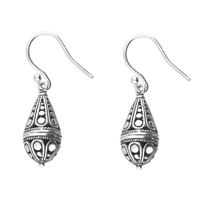 Sterling Silver Bali Teardrop Earrings