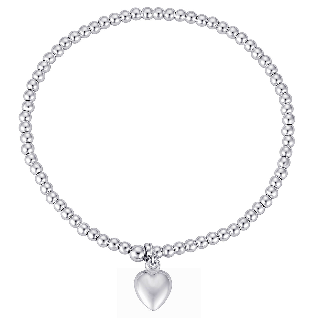 Sterling Silver Stretch Bead Bracelet With Heart Charm