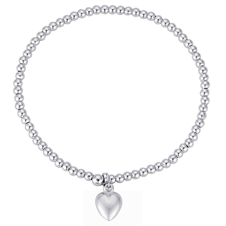 Sterling Silver Stretch Bead Bracelet With Heart Charm