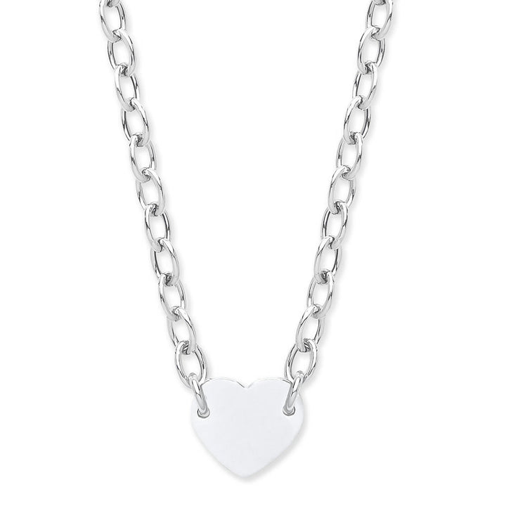 Silver Heart Tag Oval Chain Necklace