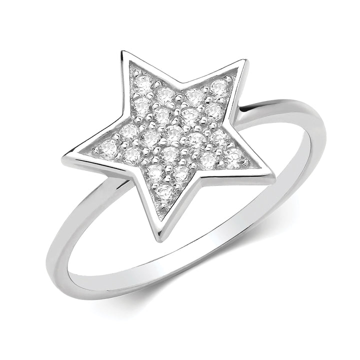 Sterling Silver Sparkling Pave Star Ring