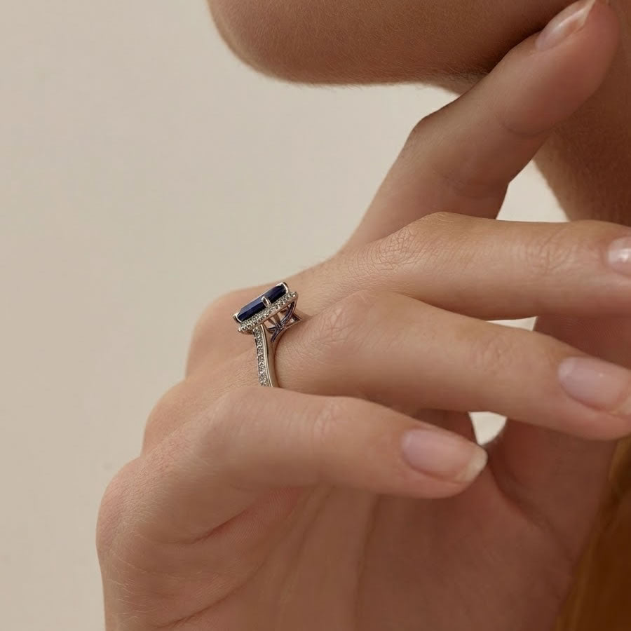 Silver Lab Created Diamond & Sapphire Ring