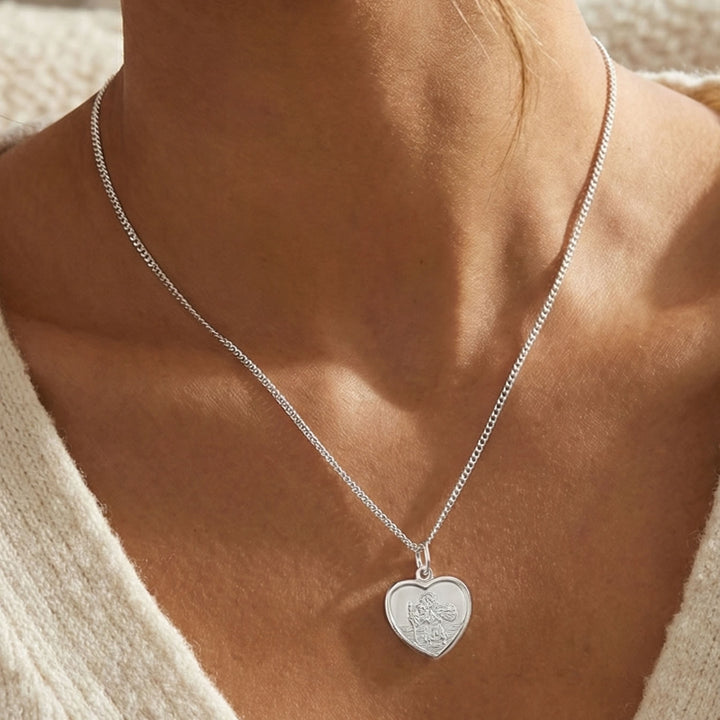 Silver Personalised St Christopher Heart Pendant