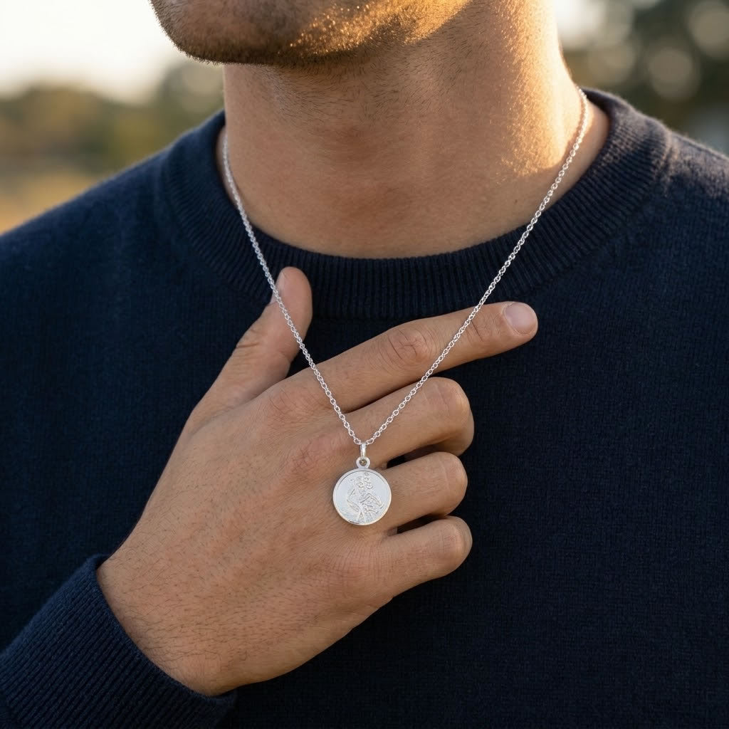 Men's Silver St Christopher Necklace