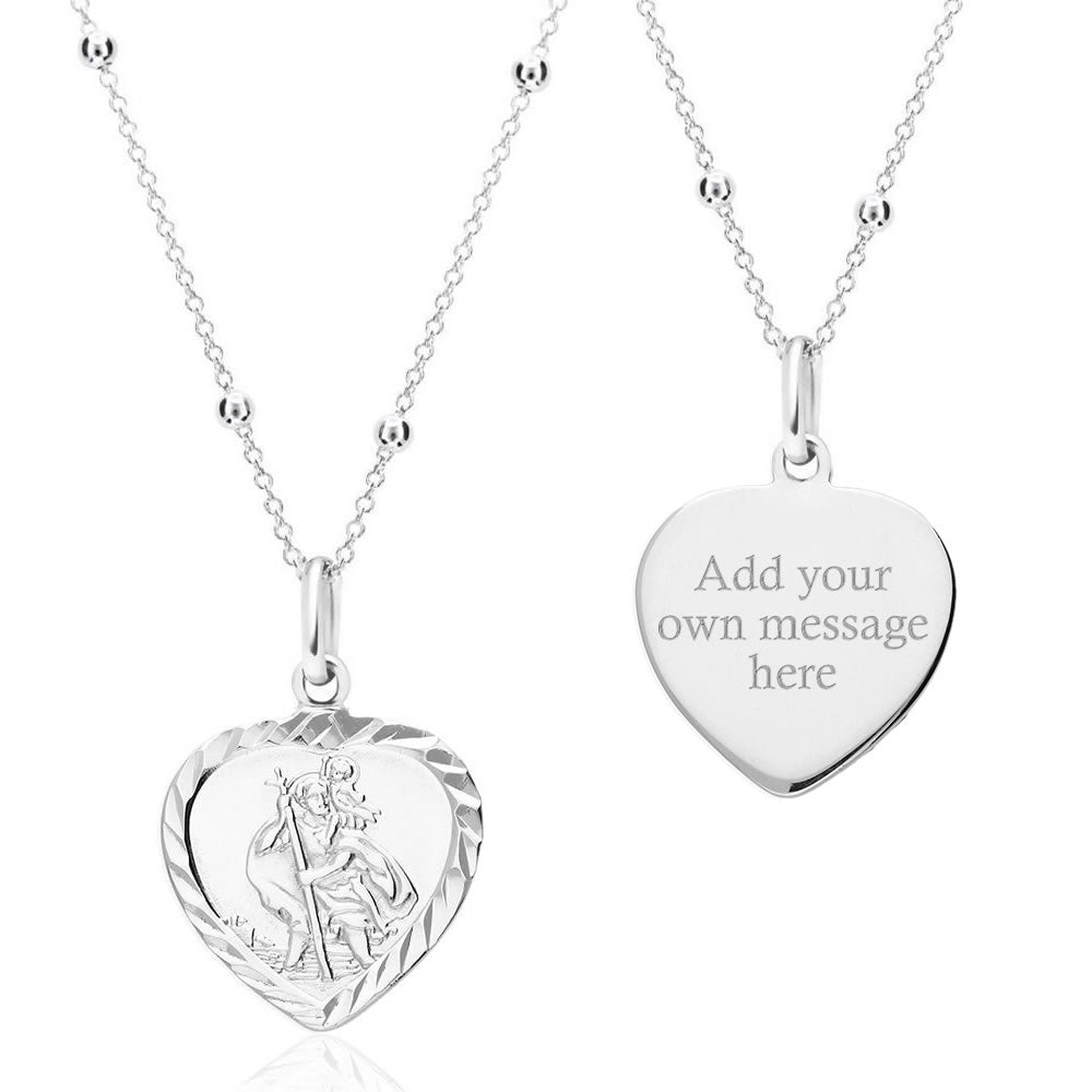 Sterling Silver Personalised St Christopher Heart Pendant