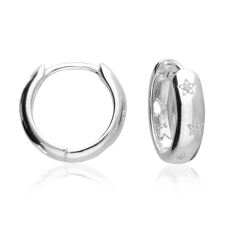 Silver Celestial Star Hoop Earrings