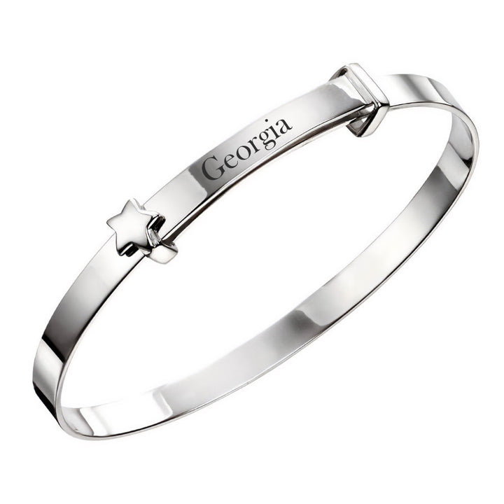 Silver Personalised Star Expandable Baby Bangle