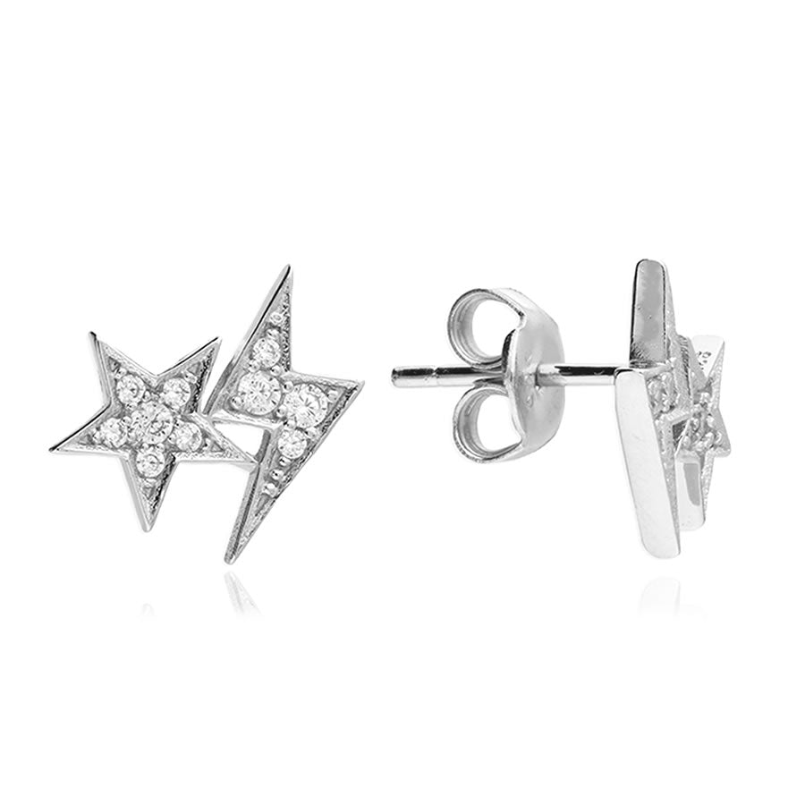 Silver Star & Lightning Bolt Stud Earrings
