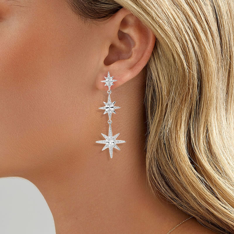 Sterling Silver Celestial Star Drop Earrings