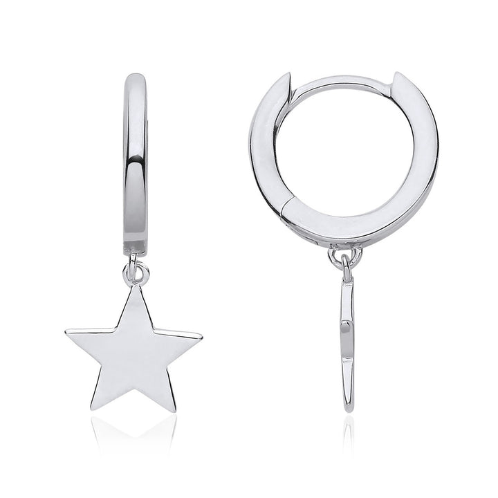 Silver Star Charm Hoop Earrings