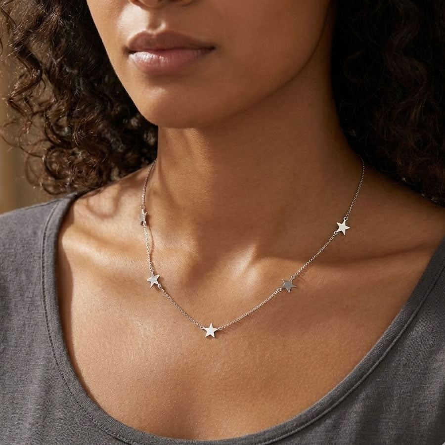 Silver Line of Stars Necklace