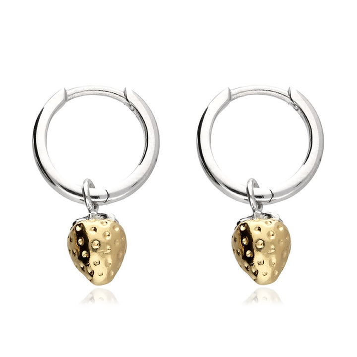 Silver & Gold Strawberry Charm Hoop Earrings