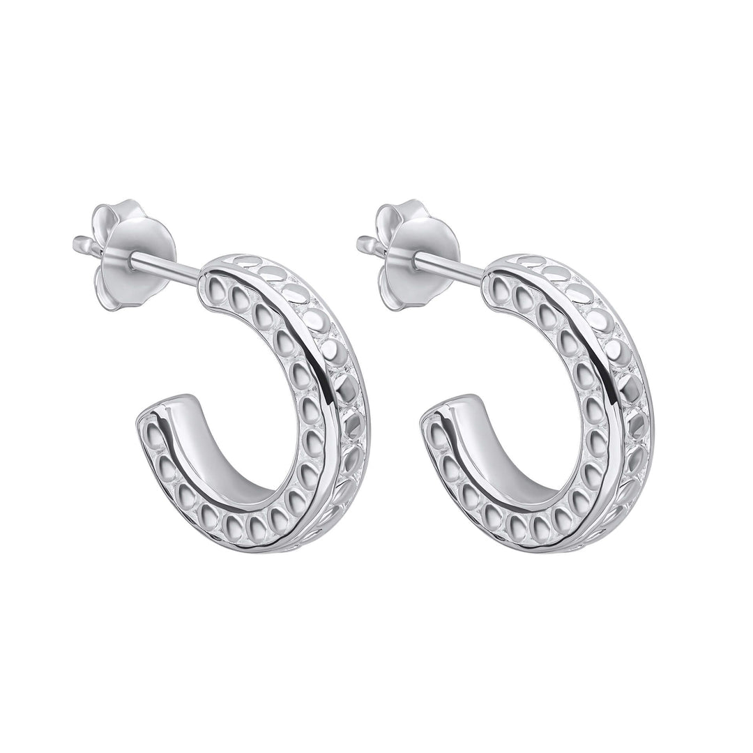 Sterling Silver Textured Channel Hoop Earrings