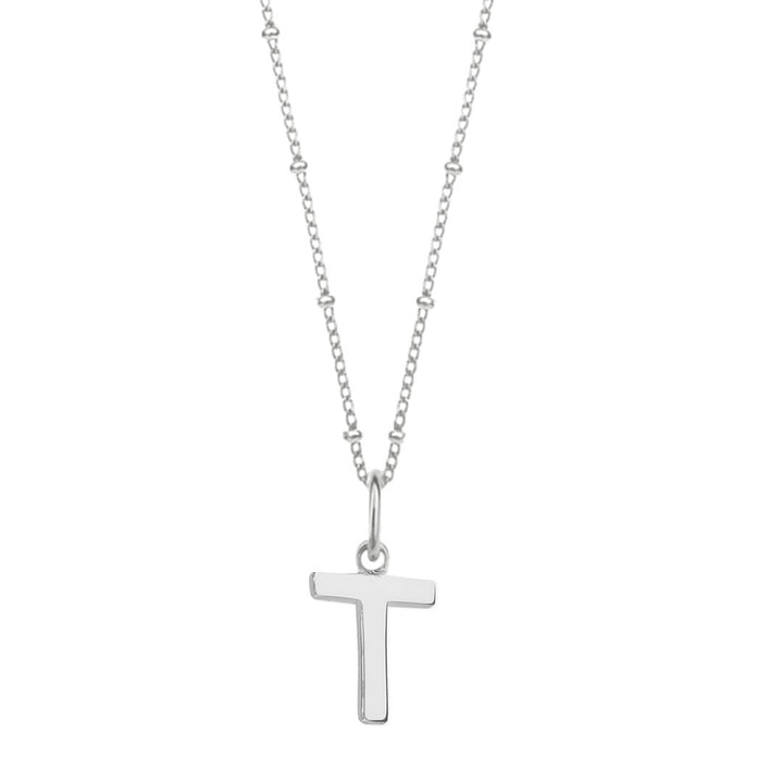Sterling Silver Initial T Pendant & Bead Chain