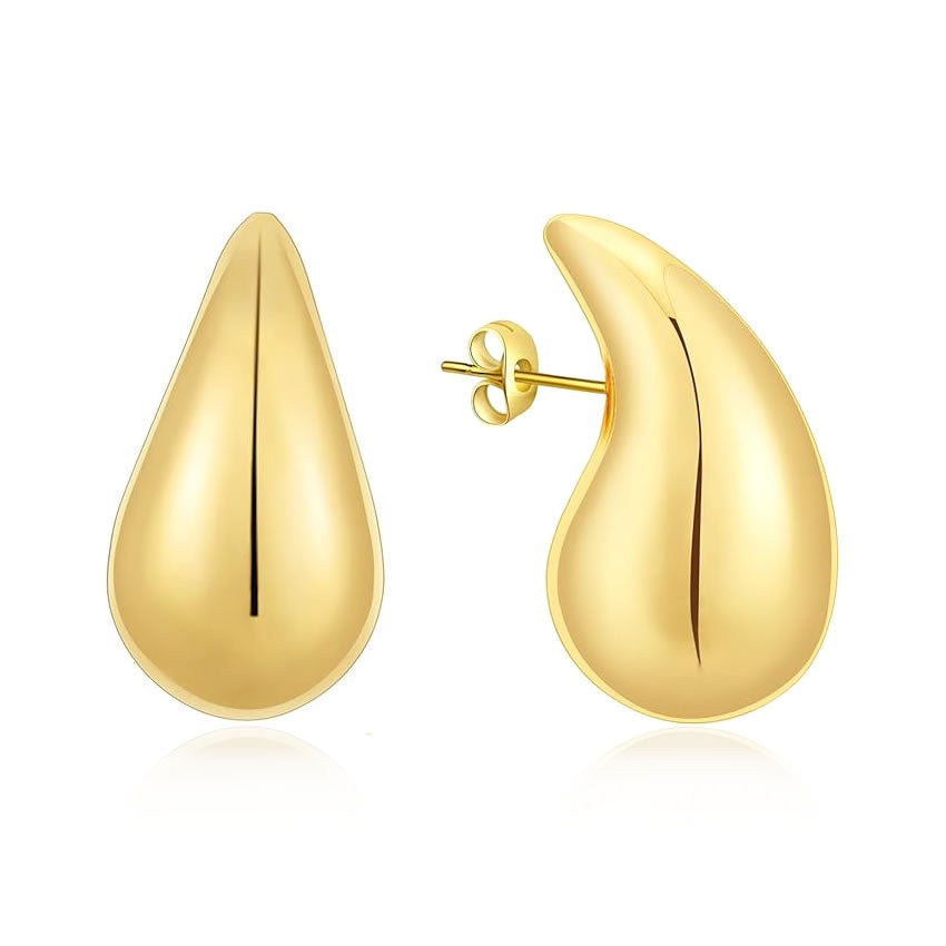 9ct Gold Large Puffed Teardrop Stud Earrings