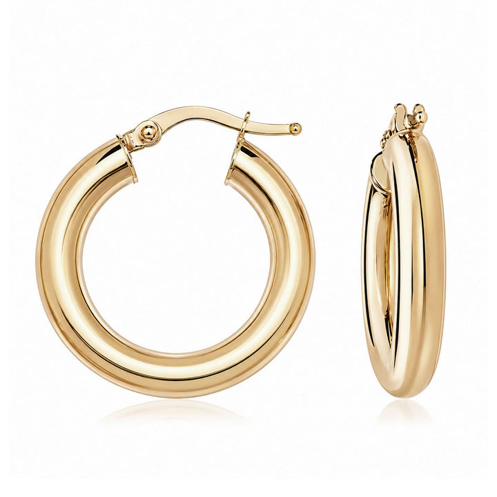 9ct Gold Thick Tube Hoop Earrings 20mm
