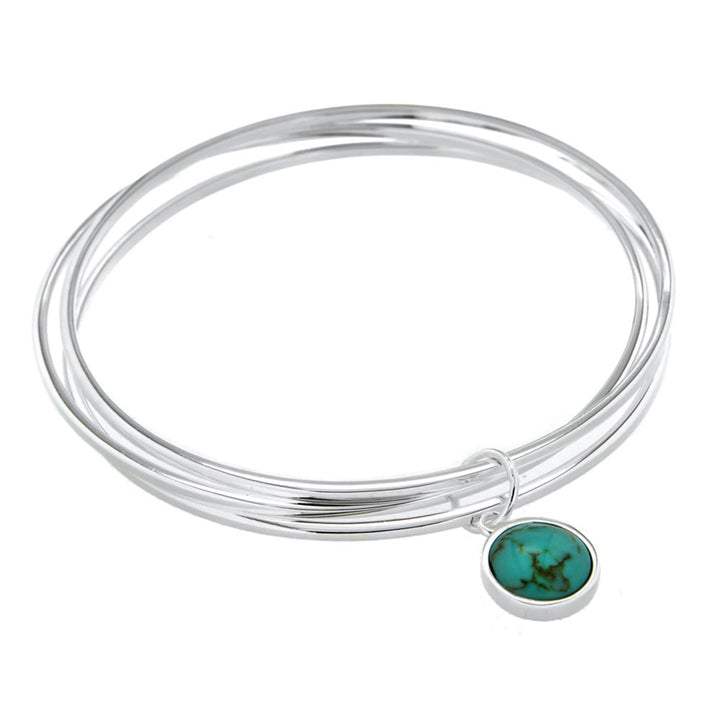 Silver Triple Bangle with Turquoise Charm