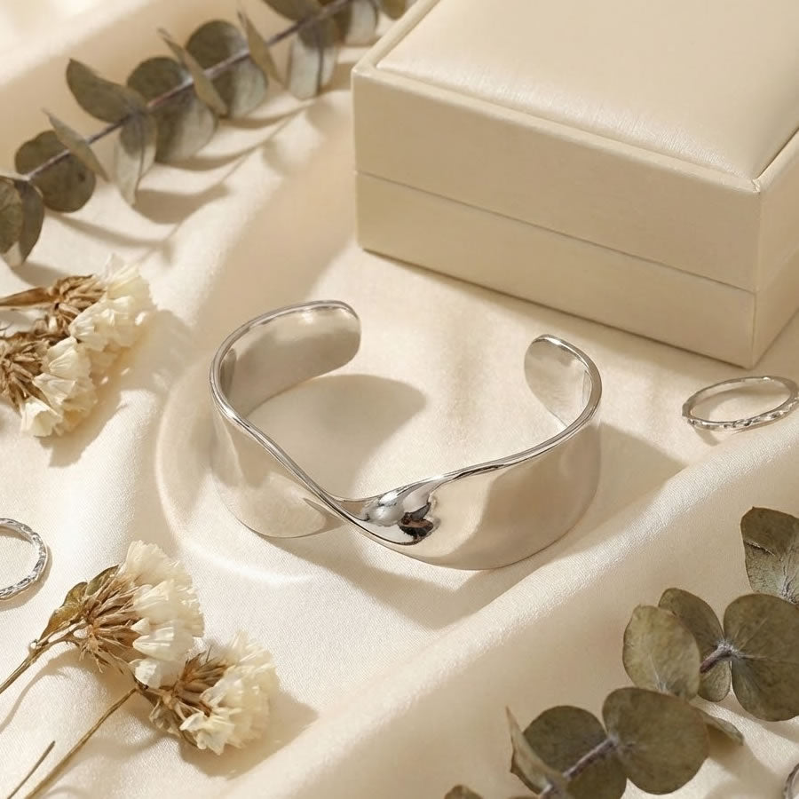 Sterling Silver Solid Twist Cuff Bangle