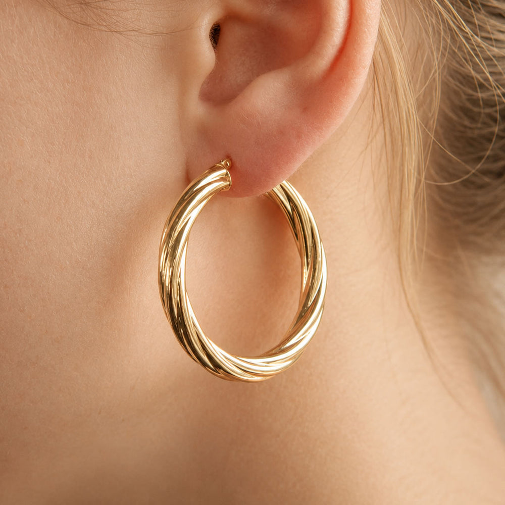 9ct Gold Chunky Twist Hoop Earrings 30mm