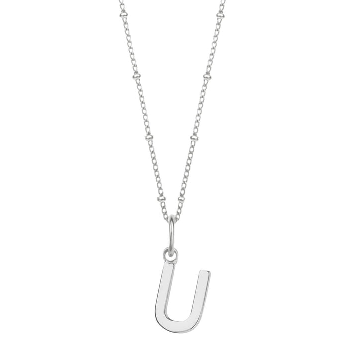 Sterling Silver Initial U Pendant & Bead Chain