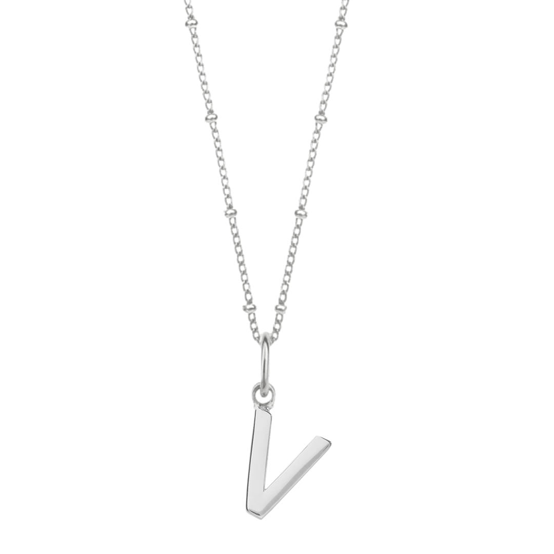 Sterling Silver Initial V Pendant & Bead Chain