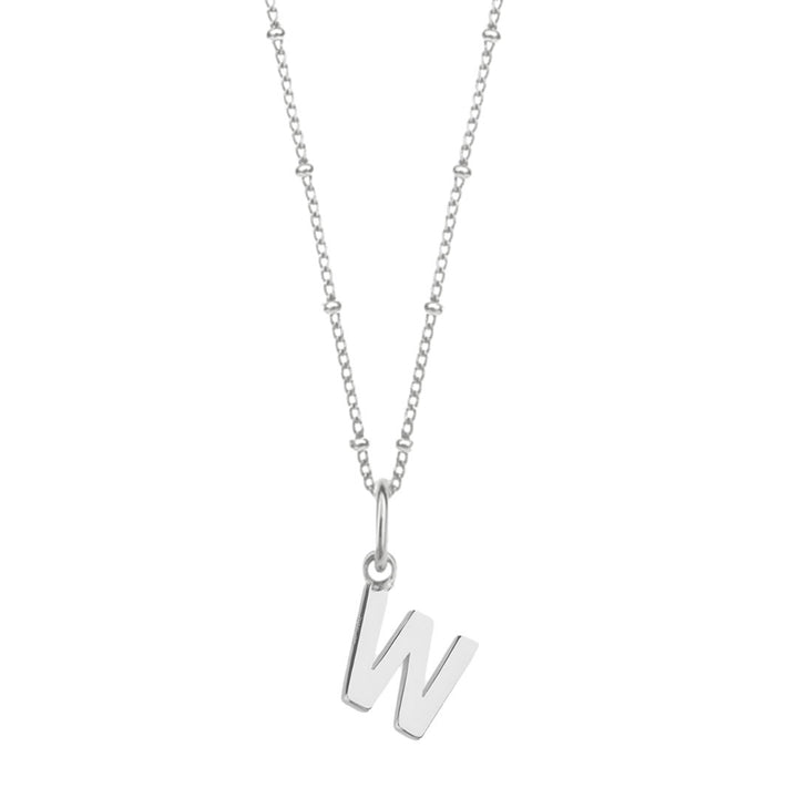 Sterling Silver Initial W Pendant & Bead Chain