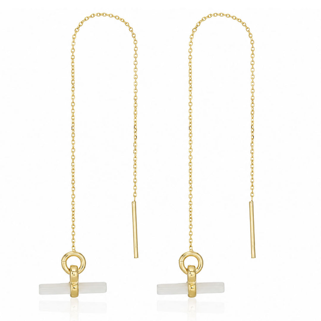 9ct Gold Mother of Pearl Pull Through T-Bar Earrings