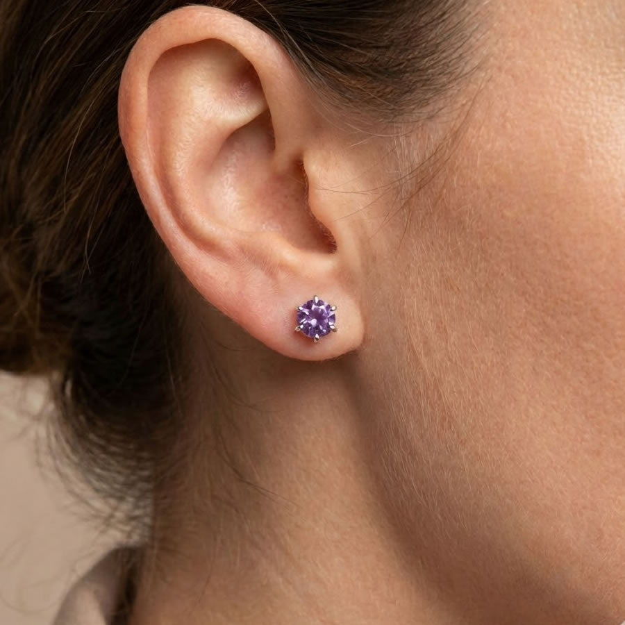 9ct White Gold Amethyst Stud Earrings
