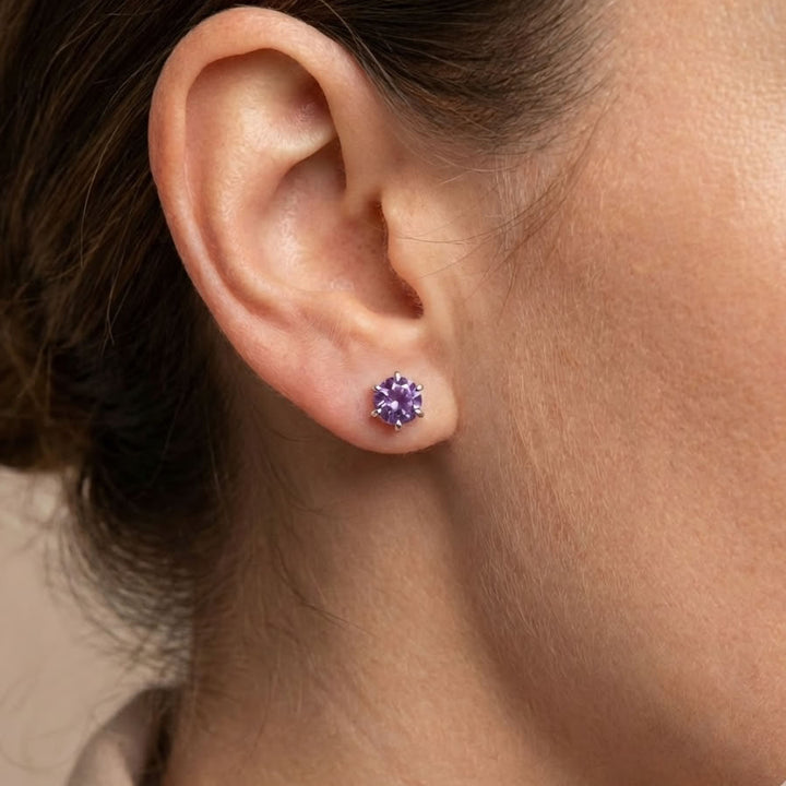 9ct White Gold Amethyst Stud Earrings