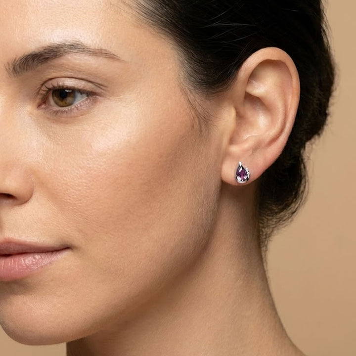 9ct White Gold Amethyst & Diamond Curve Earrings