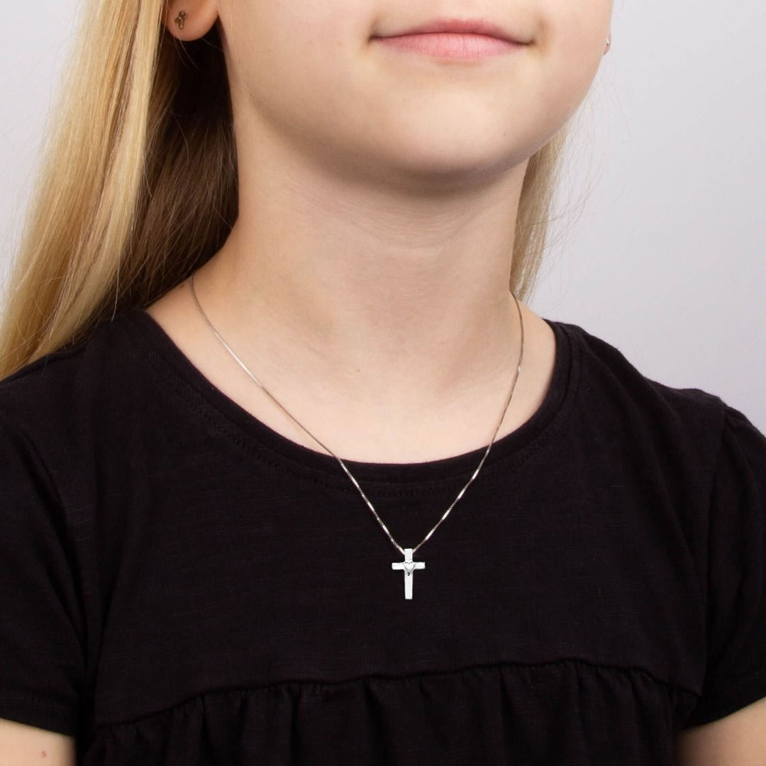 Children's Sterling Silver Heart Cross Pendant
