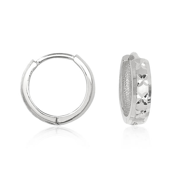 9ct White Gold Small Diamond-Cut Huggie Hoop Earrings