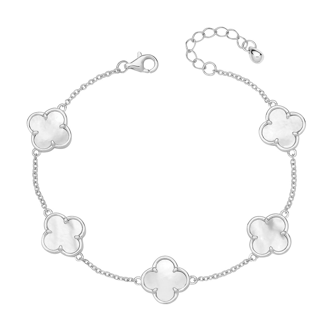 Silver Mother of Pearl Four Leaf Clover Bracelet