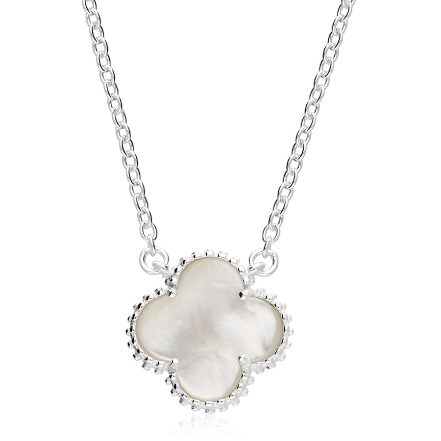 Silver Mother of Pearl Four Leaf Clover Pendant