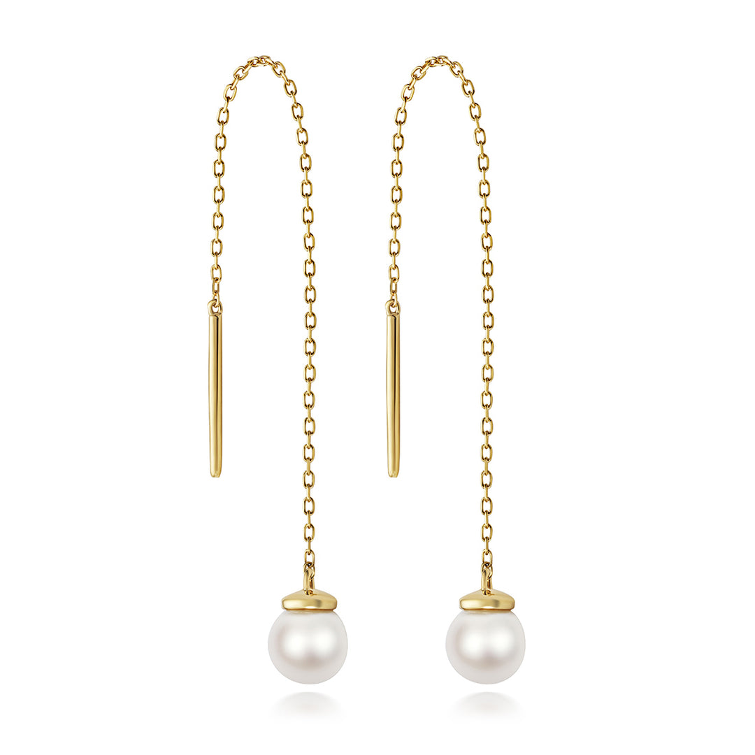 9ct Gold Pull Through Pearl Drop Earrings