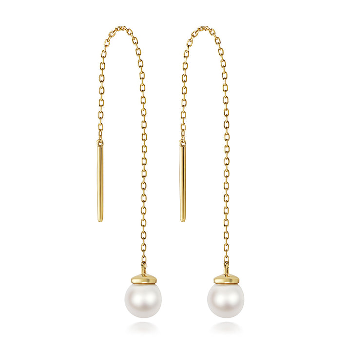 9ct Gold Pull Through Pearl Drop Earrings
