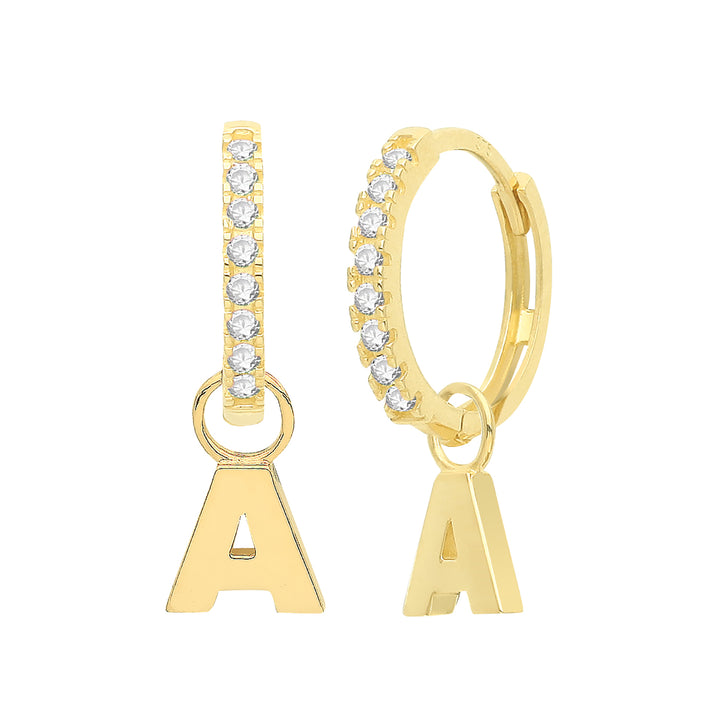 9ct Gold Initial Letter Charm Hoop Earrings