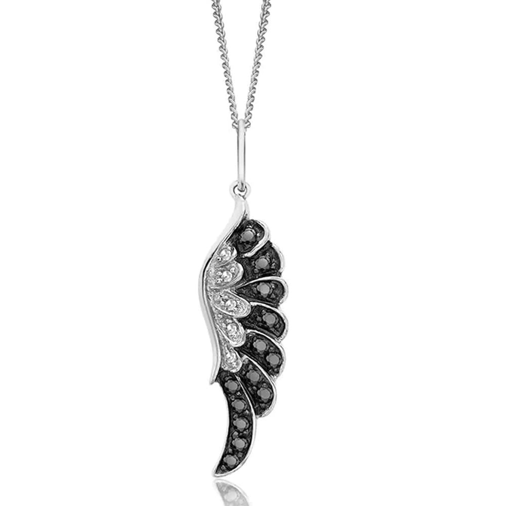 9ct White Gold Black Diamond Angel Wing Necklace