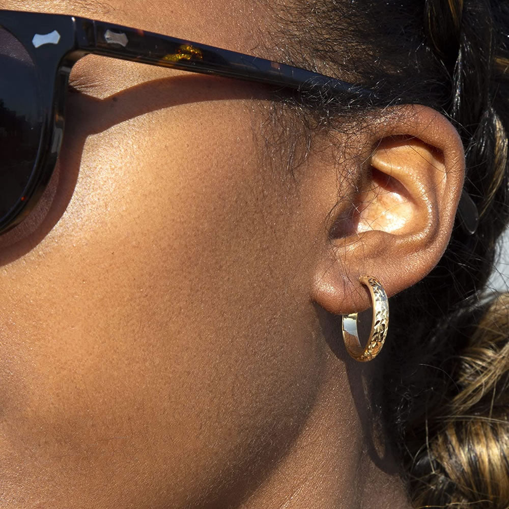 9ct Gold Diamond Cut Hoop Earrings