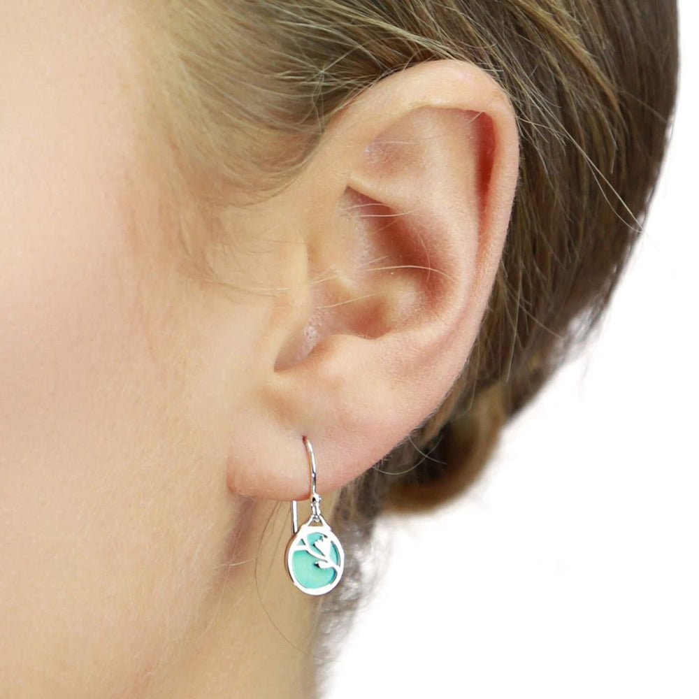 Silver Turquoise Vine Disc Earrings