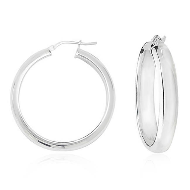 Sterling Silver D-Shape 30mm Hoop Earrings