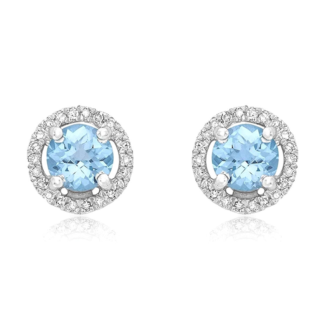 9ct White Gold Blue Topaz & Diamond Halo Stud Earrings