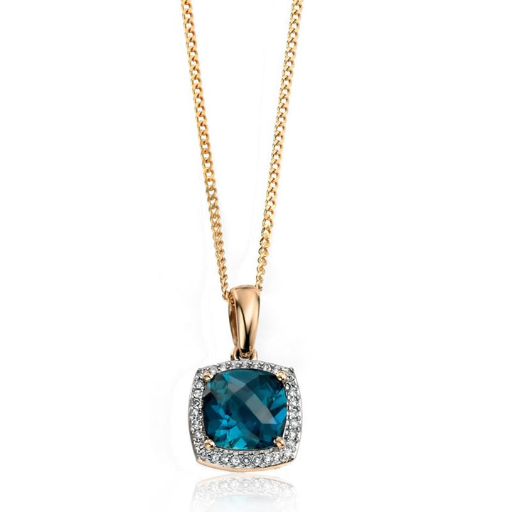 9ct Gold London Blue Topaz & Diamond Pendant