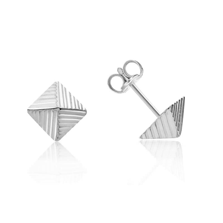 9ct White Gold Pyramid Stud Earrings