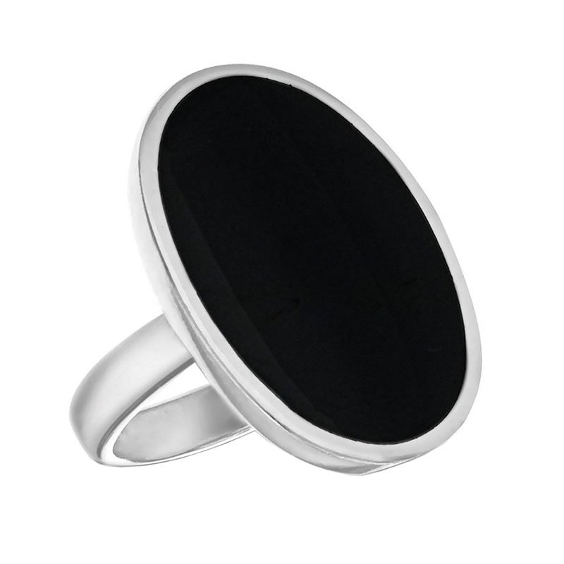 Sterling Silver Large Oval Black Stone Ring