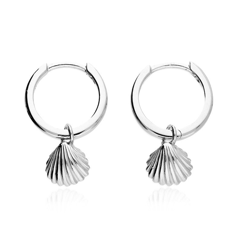 Sterling Silver Sea Shell Hoop Earrings