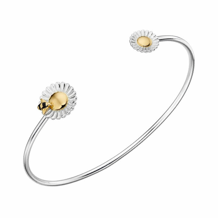 Sterling Silver Bee Sunflower Torque Bangle