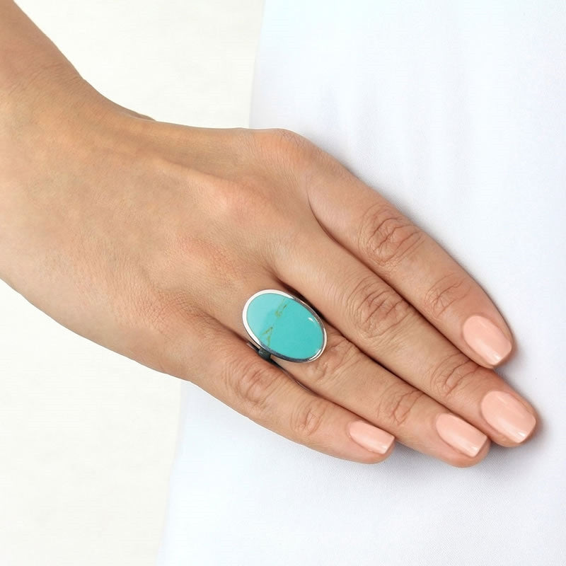 Sterling Silver Large Oval Turquoise Ring – Bijou Jewellery